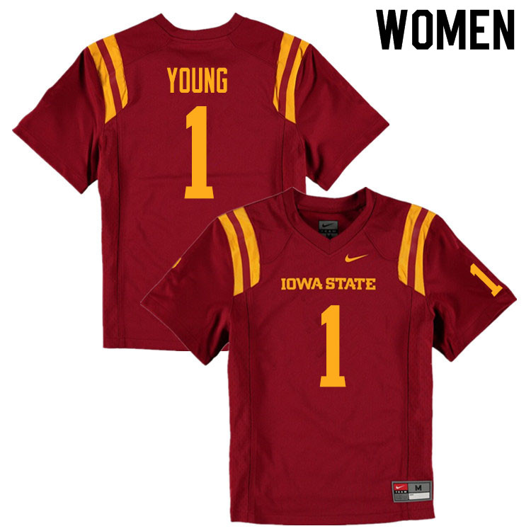 Iowa State Cyclones Women's #1 Isheem Young Nike NCAA Authentic Cardinal College Stitched Football Jersey AS42K35FS